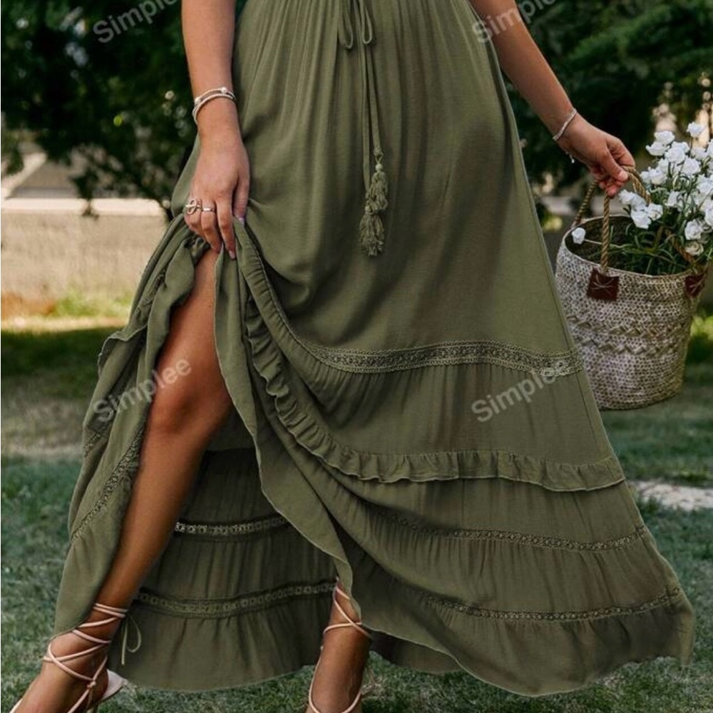 Elegant Olive Green Maxi Dress